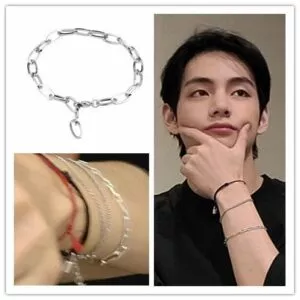 kpop kim tae hyung pulseira simples link corrente pulseira para mulheres masculino Kpop pequeno colar de aço inoxidável amizade presente simples círculo redondo charme gargantilha colar pingente graduação jóias homem