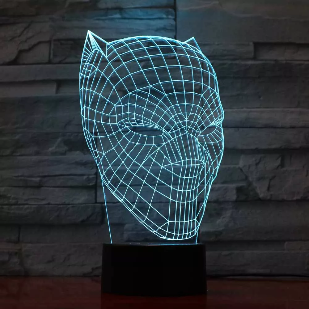 Luminária Black Panther Pantera Negra Marvel 7 Cores 26cm