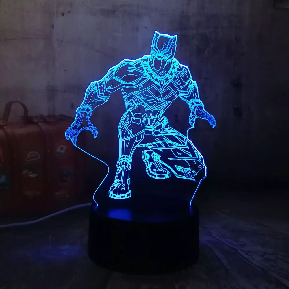 luminaria marvel black panther pantera negra 26cm Luminária Gato #2 Troca Cores LED Conduzida Silicone