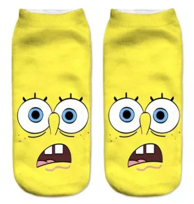 meia bob esponja surpreso Harajuku emoção ícone cosplay expressão meias meias anime bonito branco/preto collants