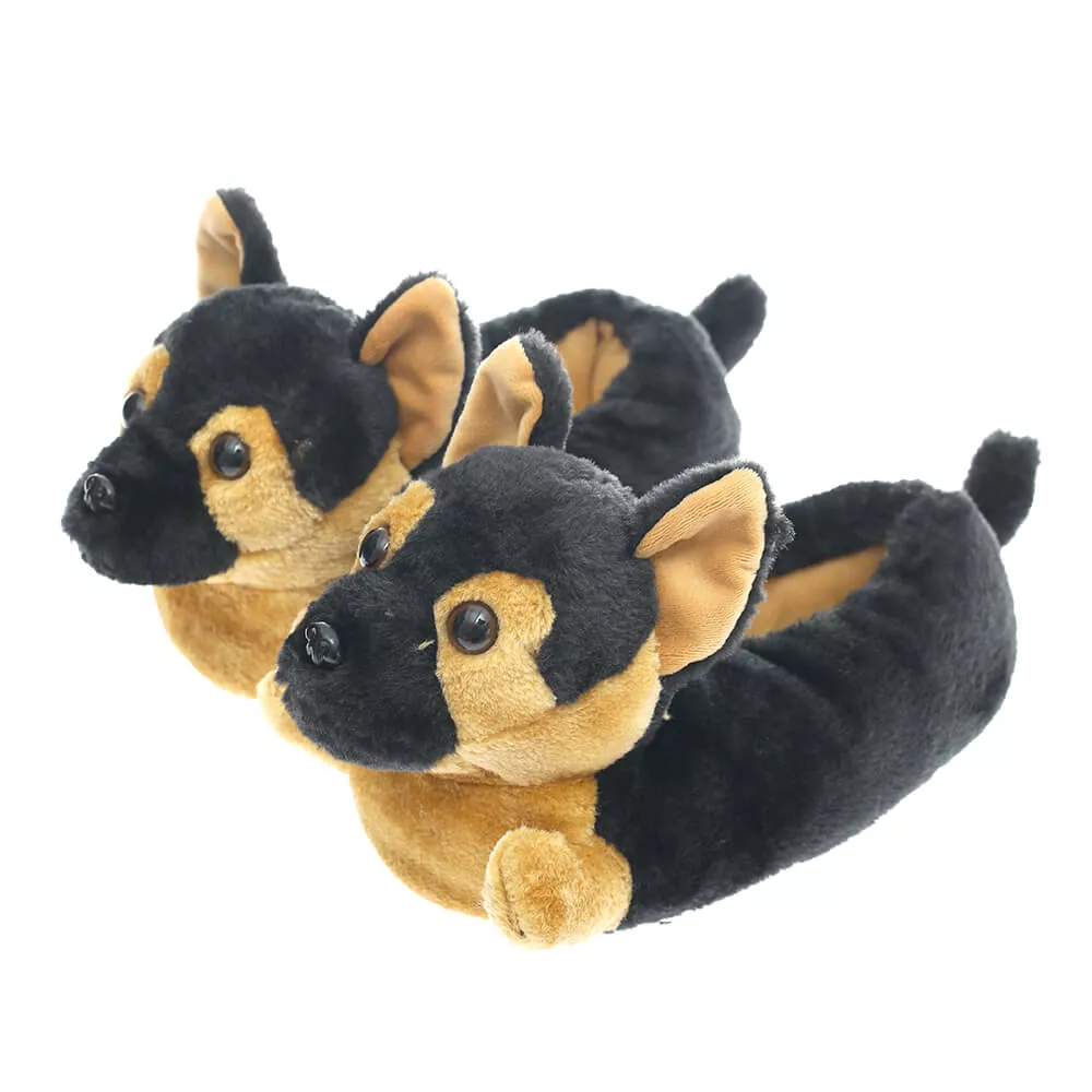 Millffy clássico pastor alemão chinelos-cão de pelúcia animal chinelos preto e tan traje calçado