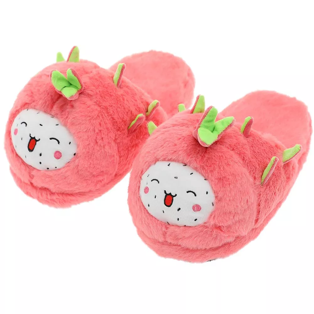 Millffy mulher bonito dragão frutas pitaya chinelo de frutas feminino inverno de pelúcia casa chinelos sapatos quarto casa chinelo