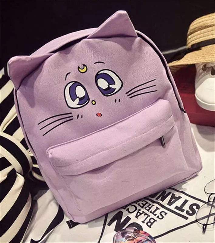 Mochila Pasta Bolsa Anime Sailor Moon Gata Luna Roxo