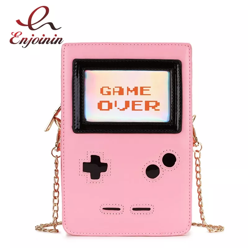 moda divertida rosa jogo da maquina sobre senhoras de couro do plutonio bolsa e Moda divertida rosa jogo da máquina sobre senhoras de couro do plutônio bolsa e bolsa de embreagem bolsa feminina bolsa de ombro crossbody bah aleta