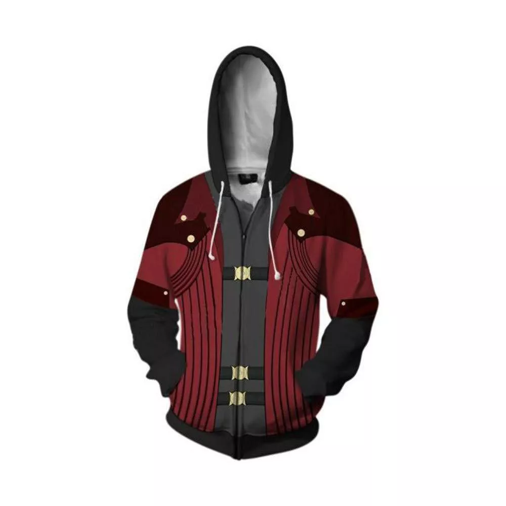 Moletom Devil May Cry série 3d impressão digital zíper cardigan com capuz esportes hoodie cos homem japonês jogo