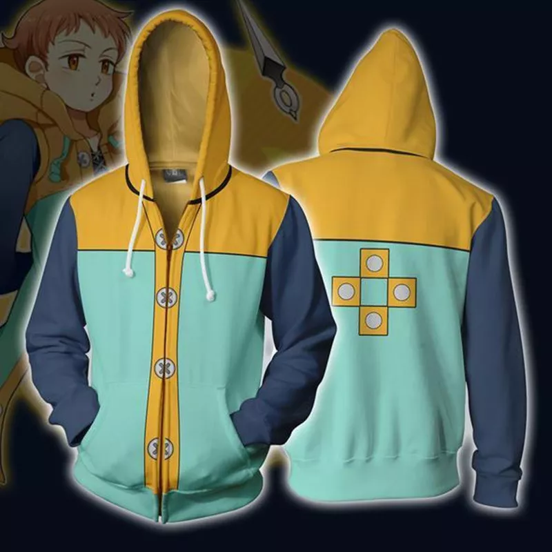 moletom seven deadly sins 3d hoodies cosplay homem rei ziper moletons finos Jaqueta GUNDAM Cosplay Moletons 3D Impresso Hoodies Zip Casacos Com Capuz Homens