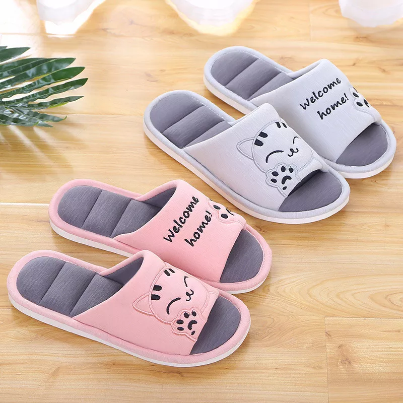 mulheres macio casa plana gato chinelos de algodao inverno quente mulher Pantufa Moda feminina chinelos de inverno quente pele slides das senhoras dos homens meninos meninas casa sapatos salto plano casa interior quarto zapatilla mujer