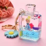 Nova garrafa de perfume chaveiro dos desenhos animados da menina chaveiro líquido areia movediça sequin chaveiro saco pingente para mulheres menina festa jóias presente