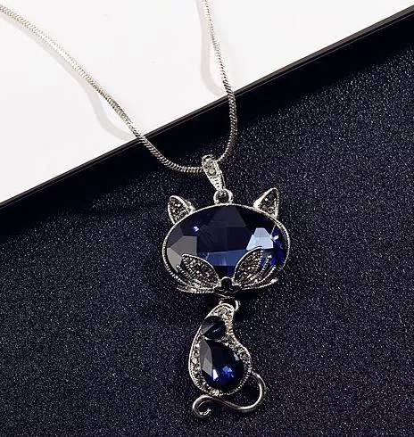 nova moda azul cristal raposa gato longos colares pingentes para as Colar Egipcio Egito Pingente de amuleto egípcio, colares com crucifixo, pingentes em aço inoxidável, símbolo da vida, colares com cruz, joias de presentes