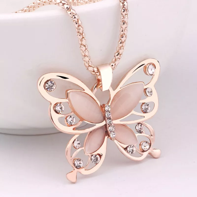 nova moda sem falhas feminino senhora colar gargantilha pendente rosa ouro Colar borboleta colares para as mulheres verde branco pedra encantos pingentes jóias aniversário festa de casamento acessórios #002536