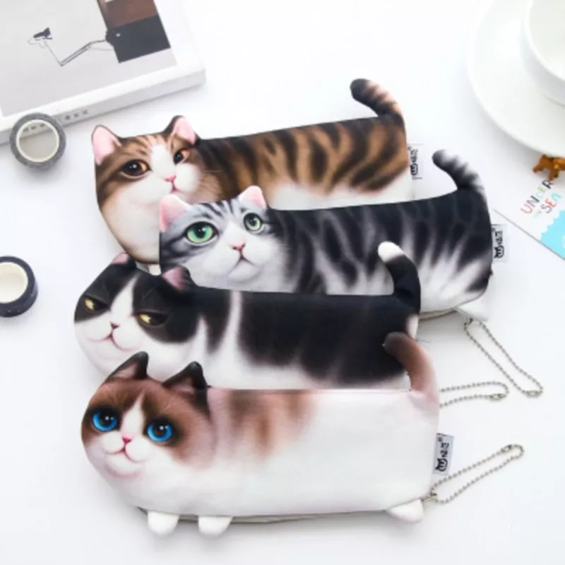 novidade simulacao gato dos desenhos animados caixa de lapis presente caixa de Estojo escolar de couro pu de zíper, bolsa criativa fofa para lápis e caneta para meninos e meninas