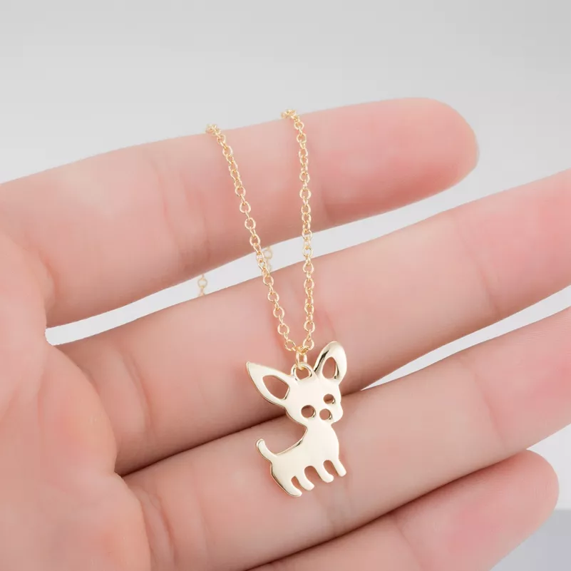 novo bonito chihuahua animal de estimacao pingente colares para mulheres Skyrim anel com onda geométrica simples, dourado, de festa, joias, presente de aniversário para mulheres e meninas