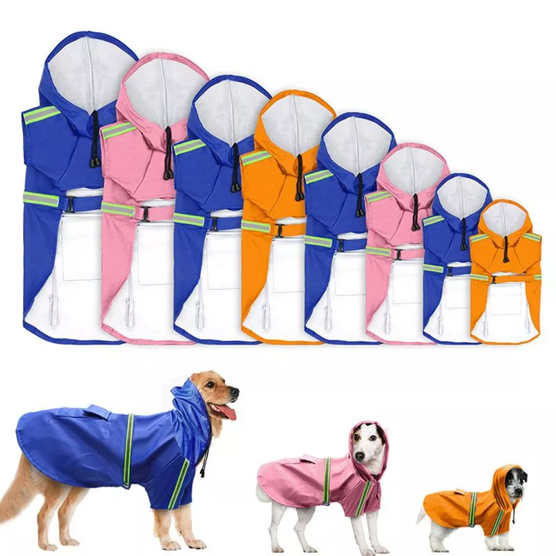 Owdbob impermeável cão capa de chuva com capuz reflexivo pet chuva casaco roupas para pequeno médio grandes cães pet suprimentos