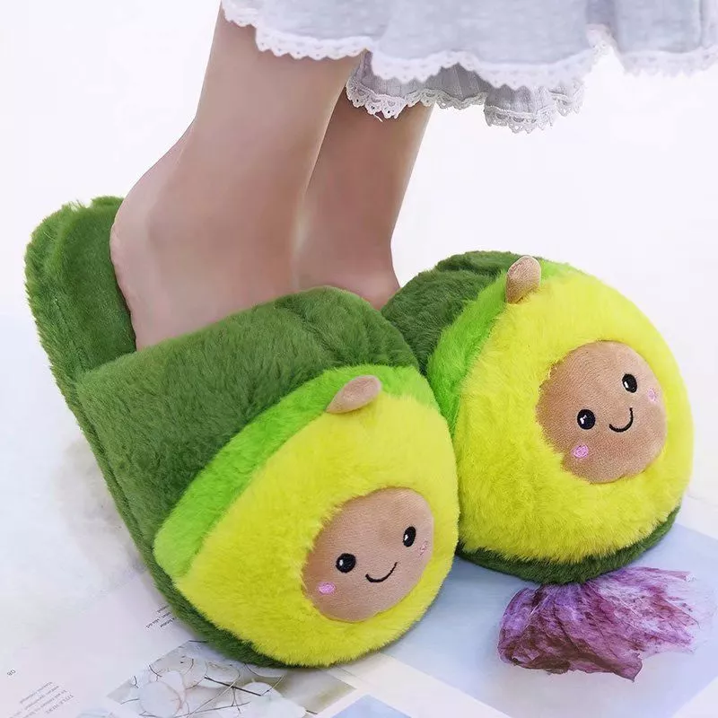 pantufa abacate bonito mulher flip flop abacate chinelos forma piso em casa macio Pantufa Coelho casa das mulheres chinelos interior sapatos de inverno calor casa plana deslizamento em animal coelho chinelos de pelúcia pele slides sapatos de algodão