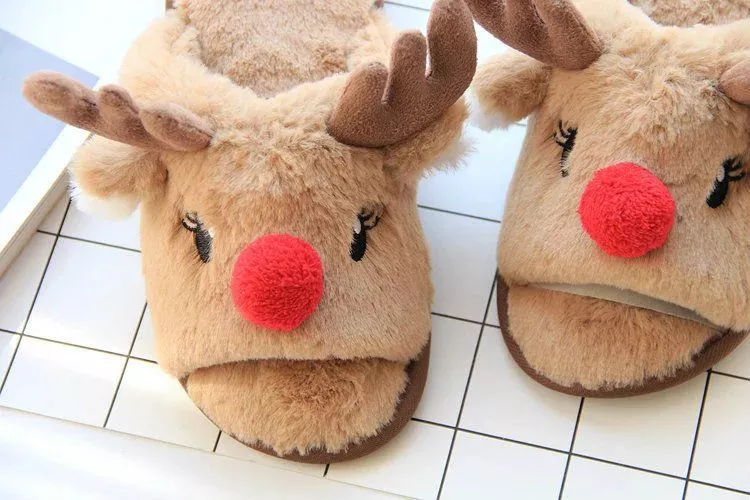 Pantufa Adulto Rena De Natal Nariz Vermelho