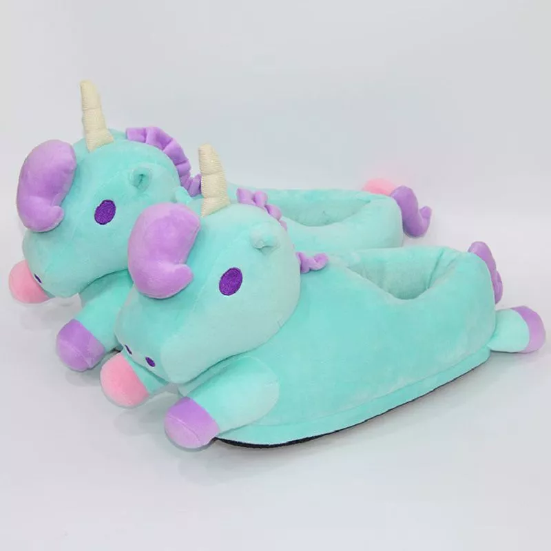 Pantufa Adulto Unicórnio Azul Aberto