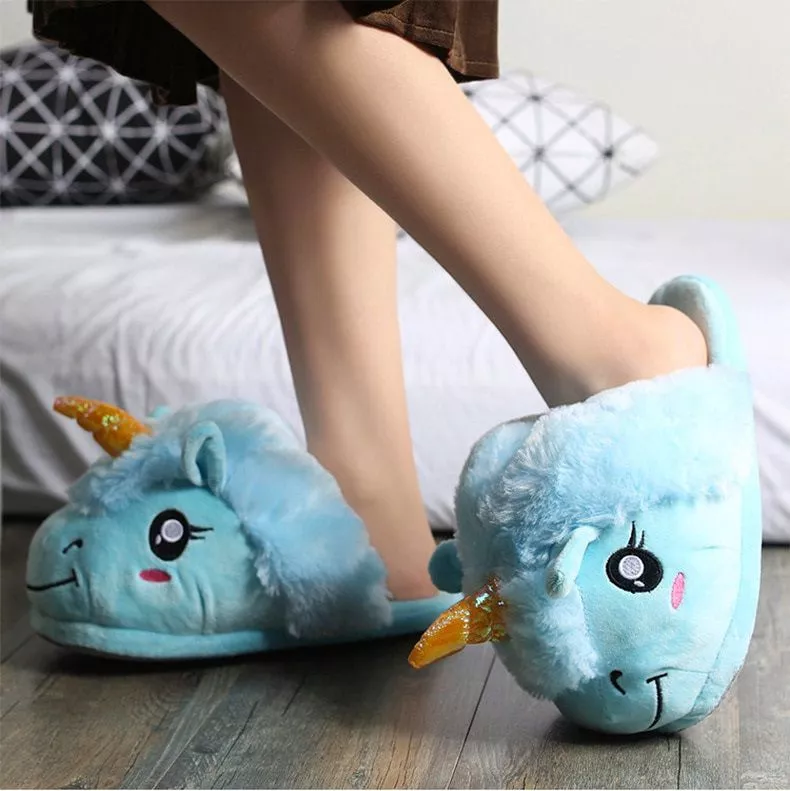 Pantufa Adulto  Unicórnio Chifre Azul