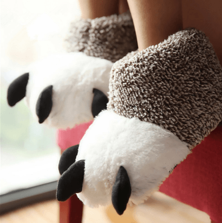 pantufa adulto urso garra Chinelos espessos de algodão para mulheres, chinelos espessos de cor sólida para o chão quente de mulheres, cores pastelaria para o inverno