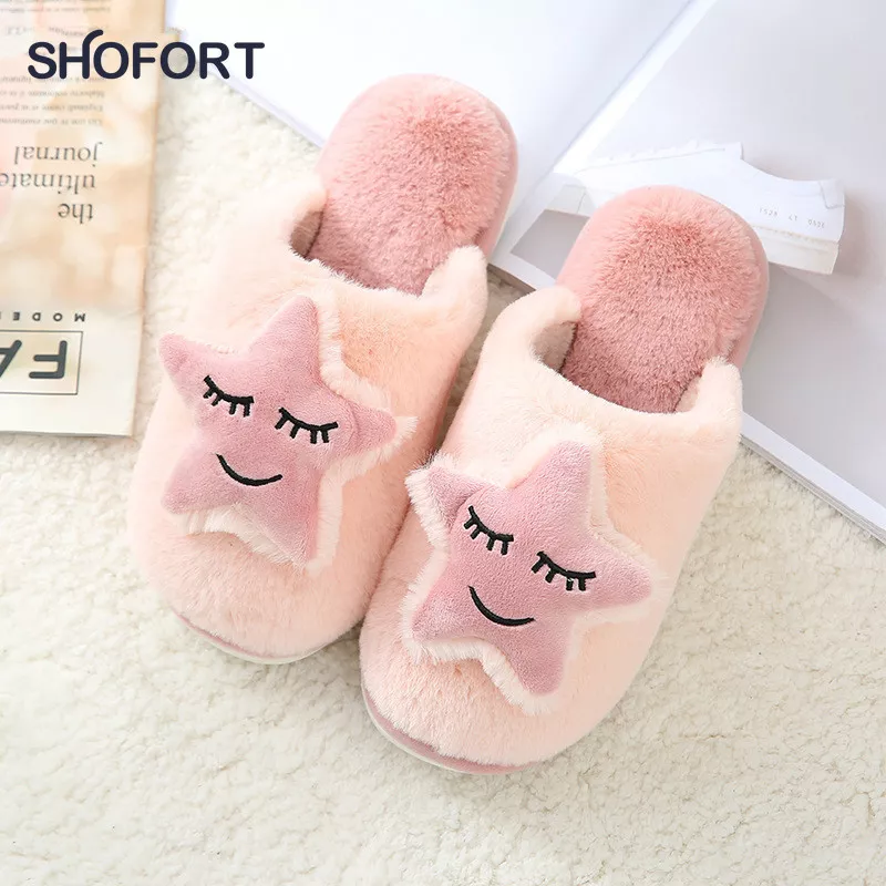 Pantufa Chinelo Estrela mulher sapatos quentes de fundo macio chinelos de casa de algodão casal de inverno do agregado familiar bonito não-deslizamento sapatos de casa interior
