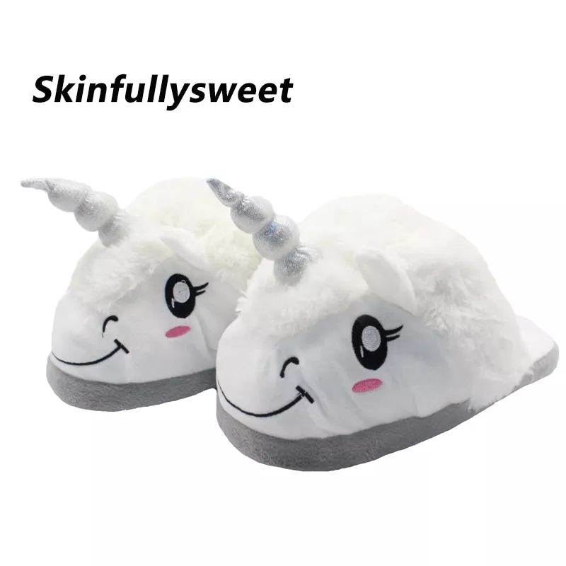 Pantufa chinelo unicórnio Novo Inverno Indoor Chinelos de Pelúcia Sapatos Casa Chinelos para Adulto Dos Desenhos Animados do Unicórnio Unisex Pele Não-slip Interior Chinelos