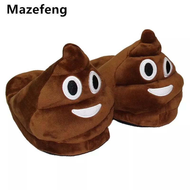 Pantufa Emoji Cocô bonito engraçado sapatos de inverno das mulheres chinelos unissex brown moda pelúcia feminino dentro chinelos casa quente senhoras
