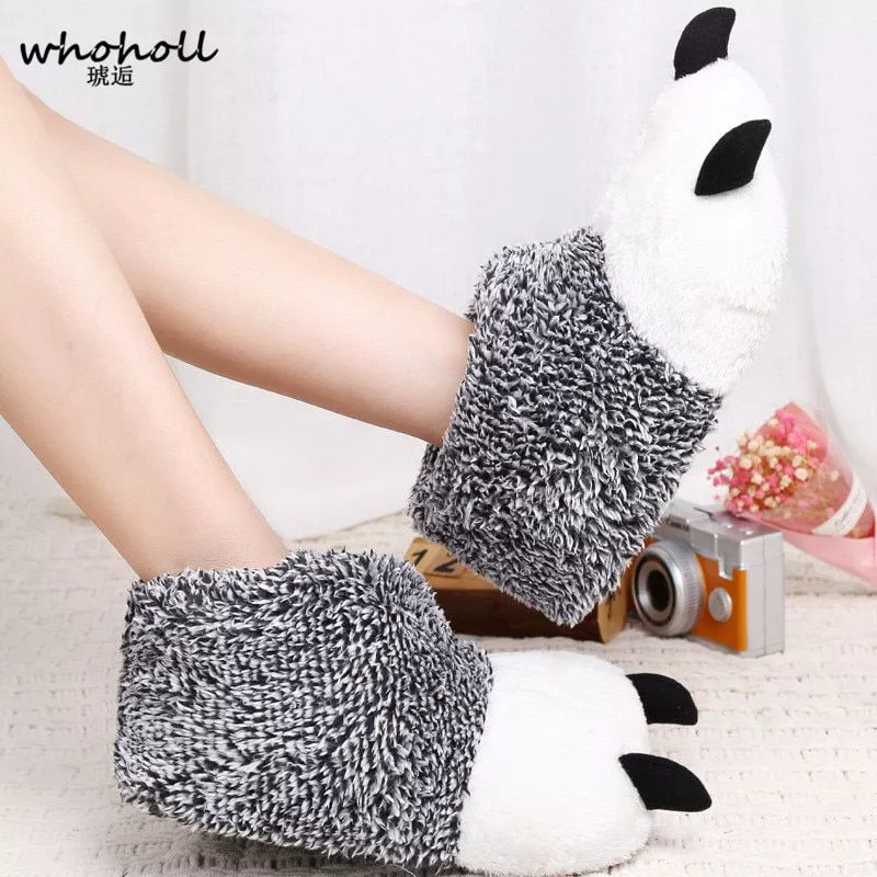 Pantufa Monstro inverno quente homem mulher casa chinelos animal panda pata chinelos de pelúcia feminino térmica macio algodão sapatos casa interior