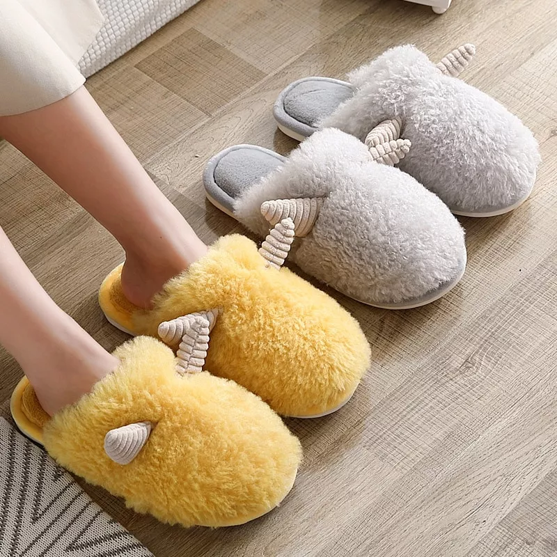 Pantufa Outono inverno chinelos de algodão pele de ovelha casa quente fundo grosso sapatos de algodão interior das mulheres chinelos gato fofo bonito chinelos