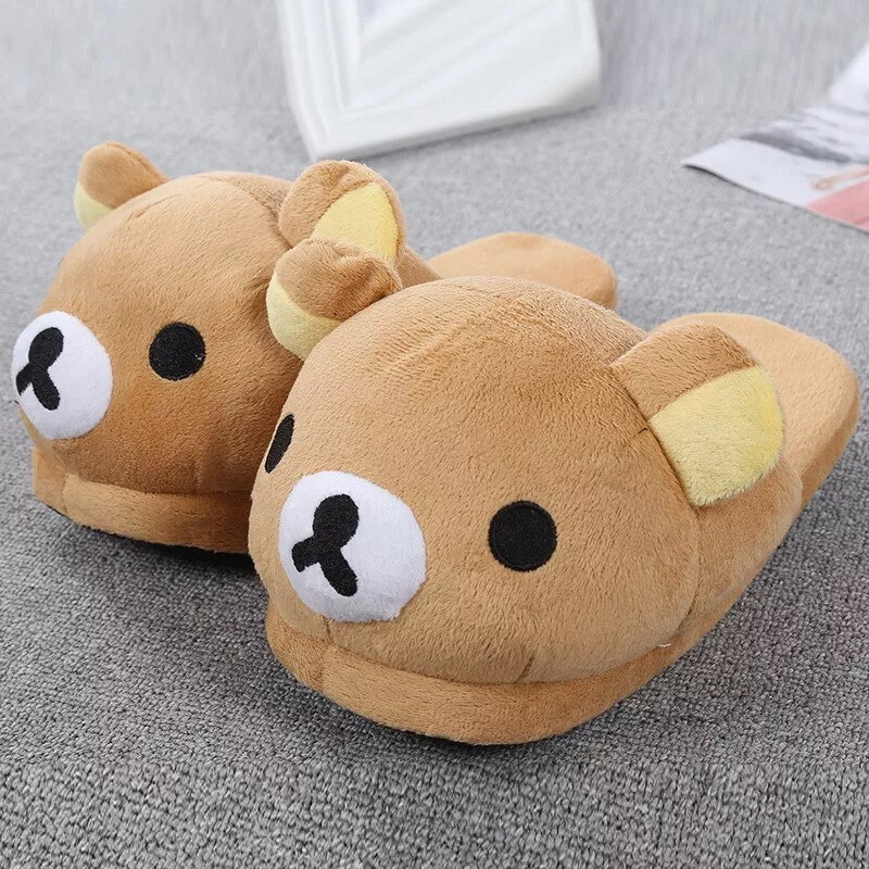 pantufa rilakkuma urso mulheres chinelos em casa chinelos chinelos de piso Pantufa Moda feminina chinelos de inverno quente pele slides das senhoras dos homens meninos meninas casa sapatos salto plano casa interior quarto zapatilla mujer