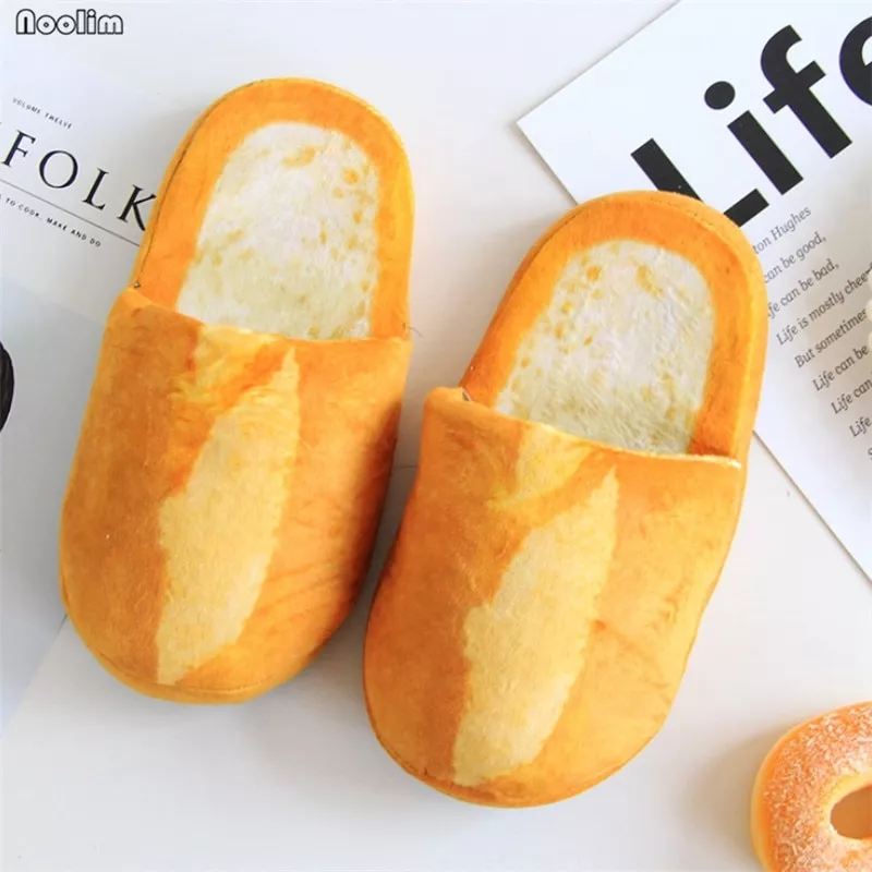 Pantufa Simulação de pão dos desenhos animados casal chinelos outono inverno chinelos algodão criativo casa piso sapatos quarto quente macio casa sapatos