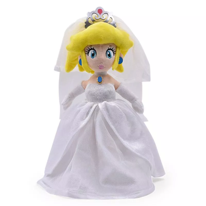 Pelúcia 33cm super mario odyssey vestido de casamento princesa pêssego macio brinquedos de pelúcia presente da menina do bebê