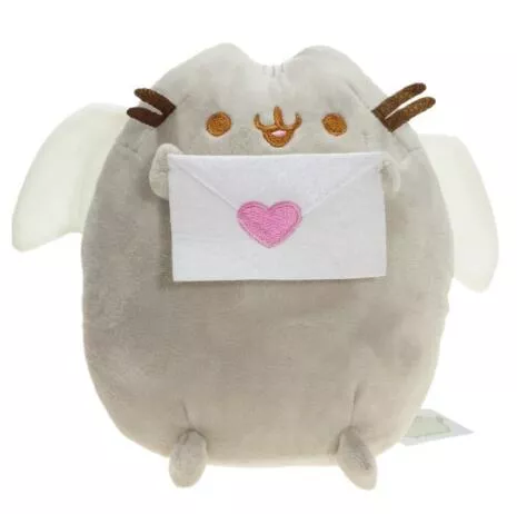 Pelúcia Pusheen Gato Facebook Angel Anjo Cinza 25cm