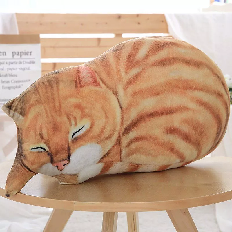 pelucia travesseiro gato realista laranja 60cm 3d Pelúcia Travesseiro Gato Realista Laranja 60cm 3d