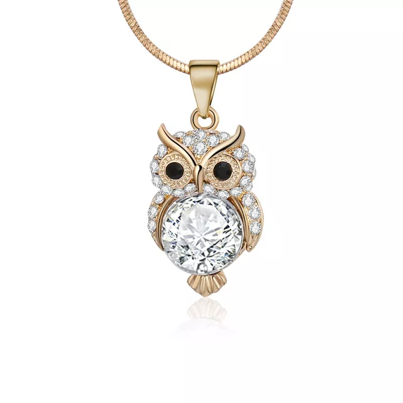 Pequena coruja gargantilha colar para mulher de cristal animal pingente colar ouro prata cor gargantilha jóias dropshipping 2019 atacado