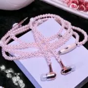 Pérola colar fone de ouvido in-ear rosa strass colar jóias contas fones de ouvido com microfone para samsung xiaomi brithday meninas presentes