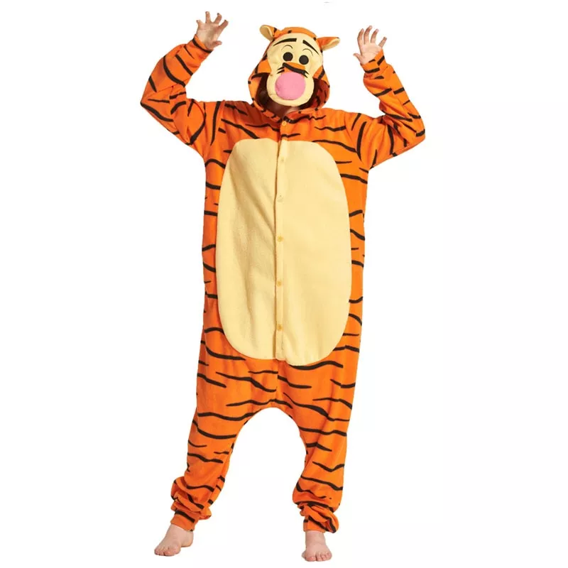 Pijama Pooh Tigrão Tigre kigurumis animal pijama adulto polar velo macacão anime engraçado roupa das mulheres dos homens inverno terno dia das bruxas festival macacão