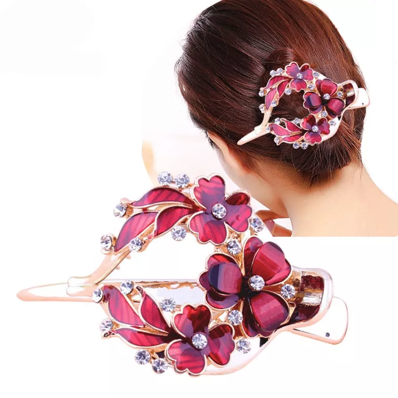 Prendedor de Cabelo Grampo petalas de rosa grampos de cabelo femininos, grampos de cabelo de strass coreano, grampos de cabelo para mulheres elegantes, acessórios de moda