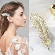 Presilha de cabelo, pedrinhas de cabelo luxuosas, brilhantes para mulheres e meninas, de pena, com cristal, acessórios para festa de casamento