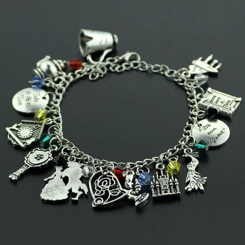 Pulseira Bela e a Fera Beauty and the Beast Diy Charm Bracelet Cup Kettle Beast Prince and Belle Princess Bracelets For Women Fashion Jewelry Gifts