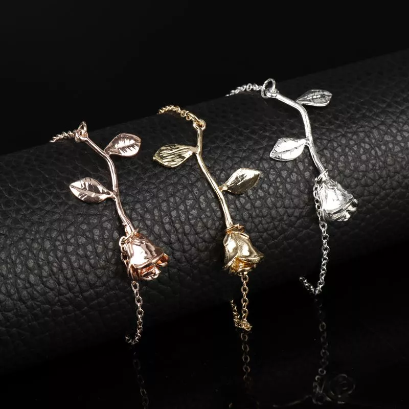 Pulseira Bela e a Fera Beauty Beast Bracelet Rose Flower Women Inspired Lovers Boho Bracelet Wristband Chain Valentine's Day Present