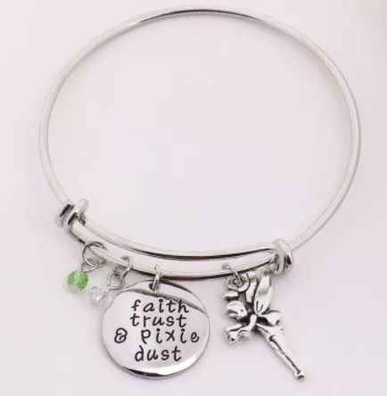 pulseira bracelete peter pan faith trust pixie dust Colar Peter Pan Tinker Bell Boako zircon lindo anjo colar rosa cor de ouro collier femme asa de cristal tinkerbell fada pingente colar jewelery z4