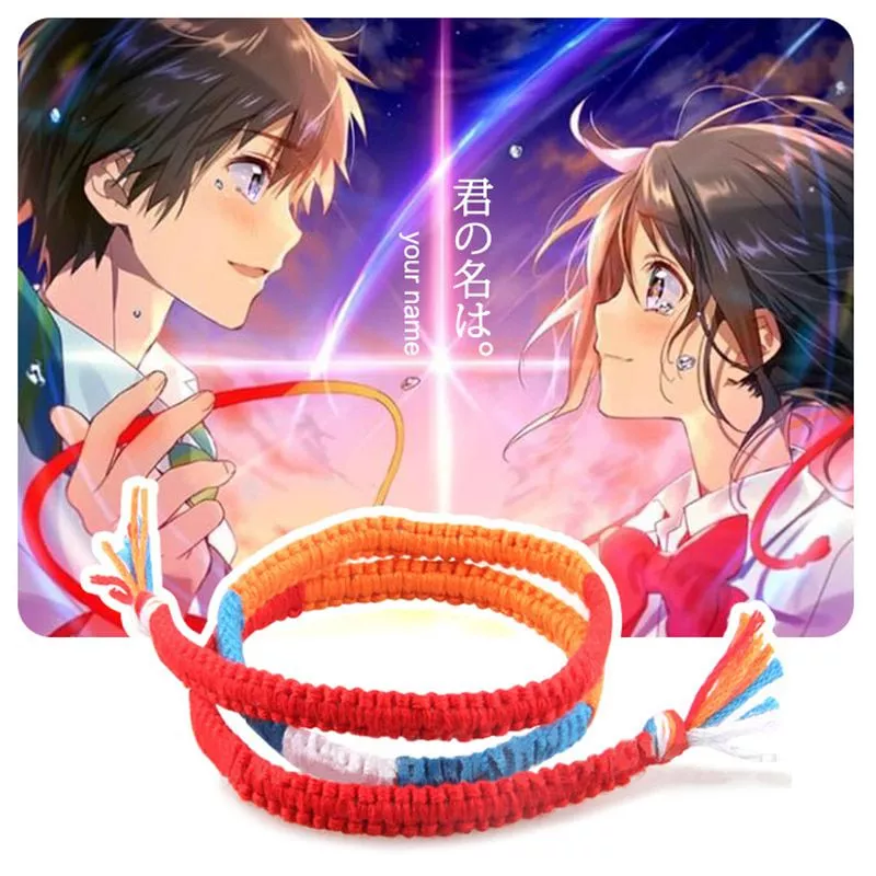 pulseira kimi no na wa your name harajuku wrap bracelets japan anime braided red rope Pulseira dança do ventre da noiva, bracelete retrô grego romano com folha de louro