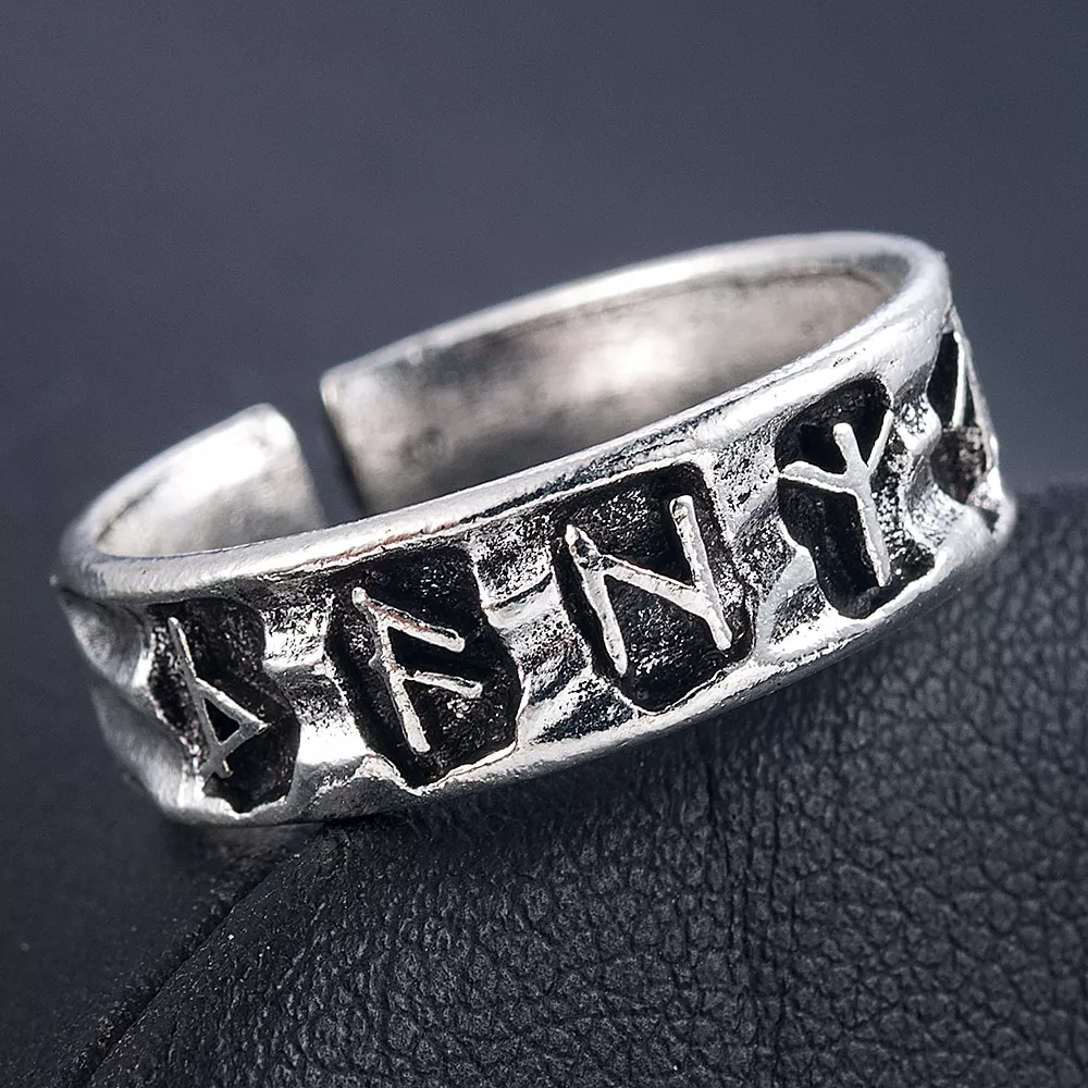 Punk moda estilo antigo retro masculino jóias viking anel feminino preto amuleto do vintage norse rune anéis para mulher