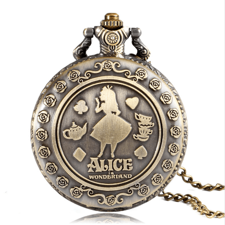 Relógio de Bolso Bronze Alice No País Das Maravilhas Quartz