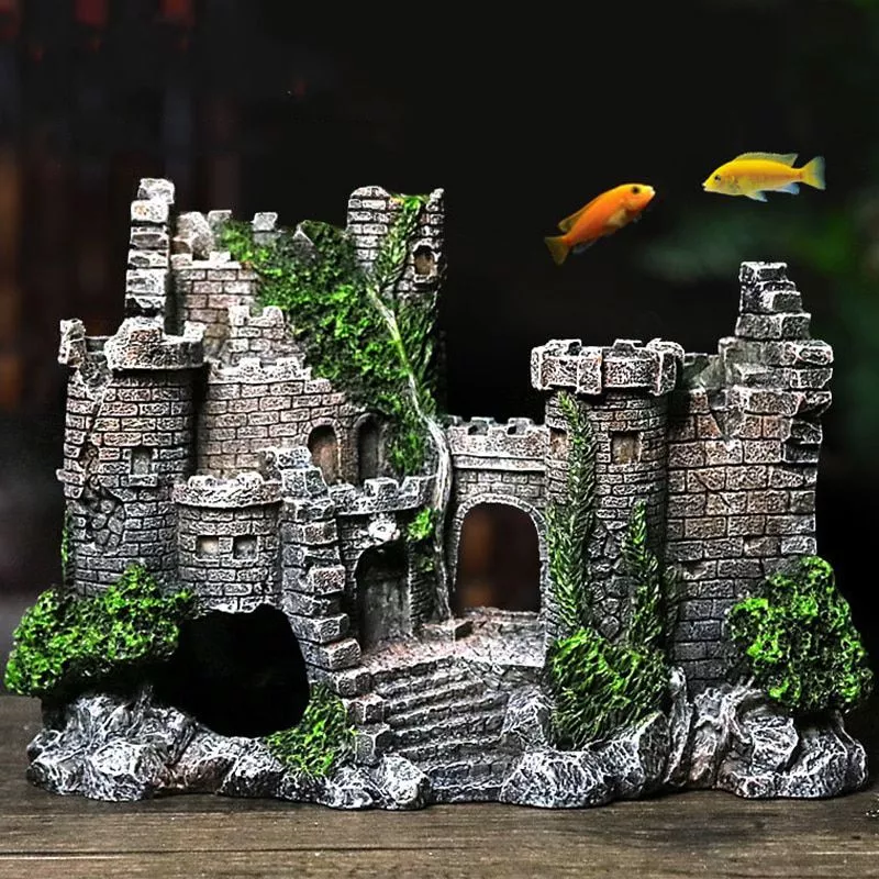 resin artificial fish tank decorations ancient castle landscaping for aquarium rock Colar de saxofone masculino clássico, corrente de aço inoxidável com pingente, para homens, presente de joias, bélgica, instrumentos musicais