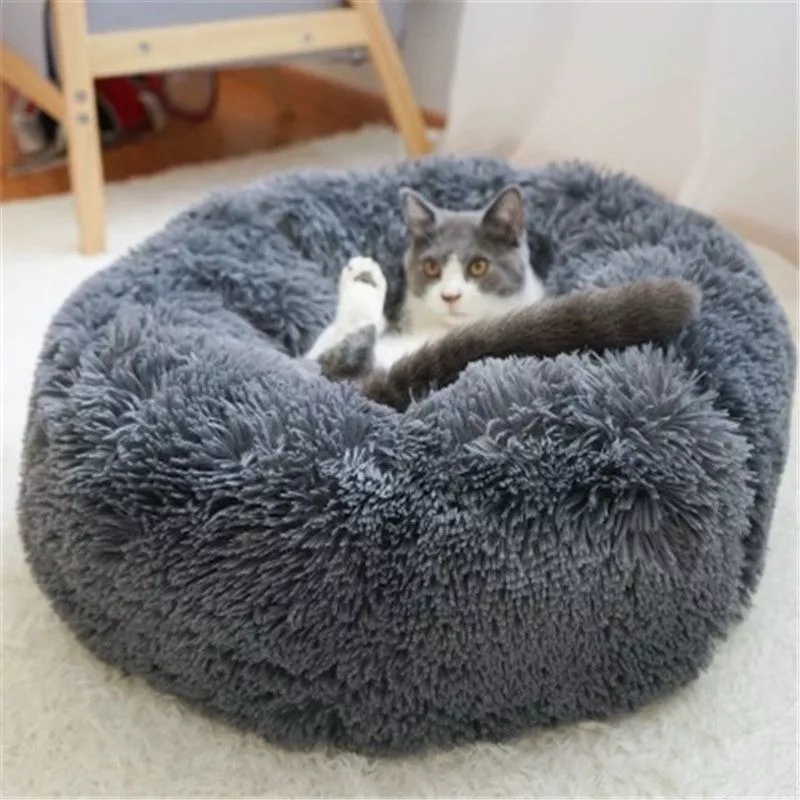 Round Cat Bed panier pour chien Super Soft Long Plush Cat Bed House Pet Dog Bed Winter Warm Deep Sleeping Bed Puppy Cushion Mat