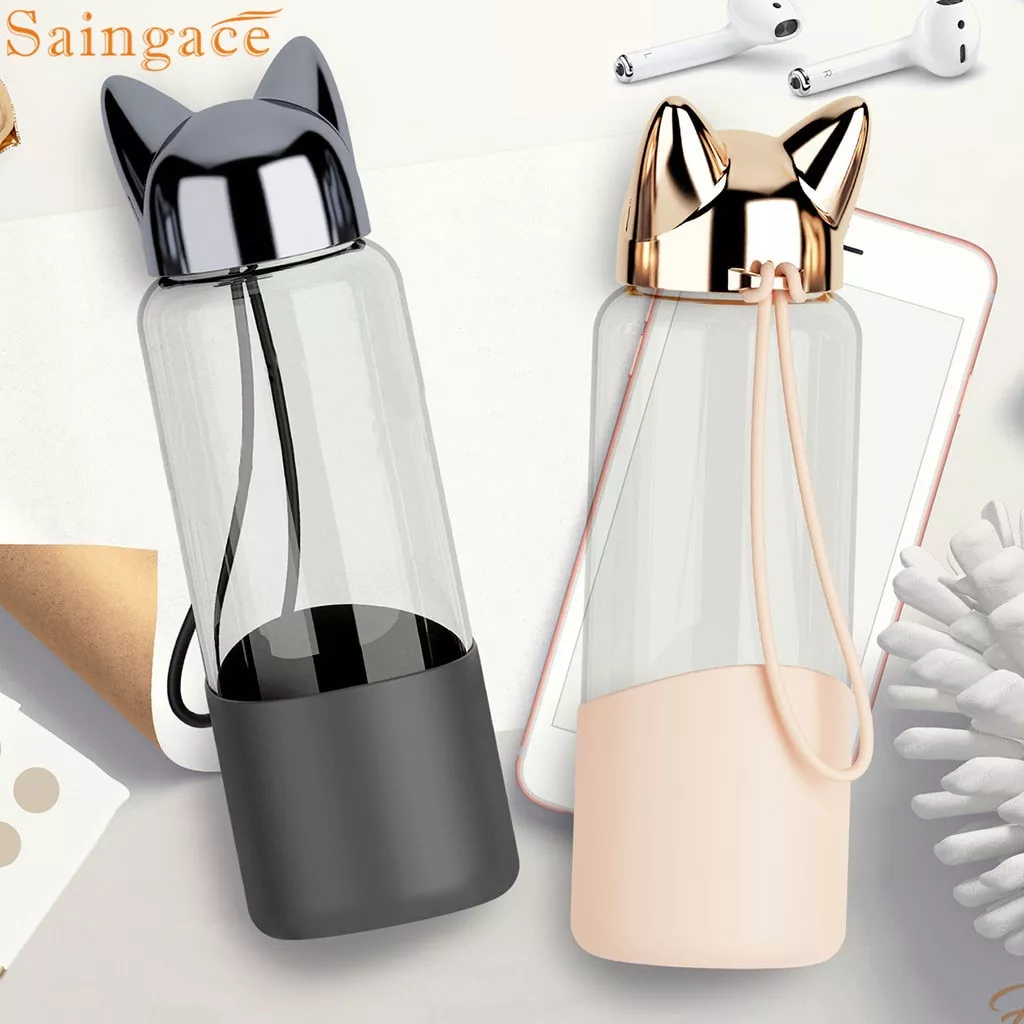 saintace viagem garrafa de agua criativo bonito raposa garrafas de agua de Chaveiro Bebida Café Milkshake Chá dos desenhos animados gato carro chaveiro mini copo de chá leite cristal líquido areia movediça sequin chaveiro saco pingente para as mulheres