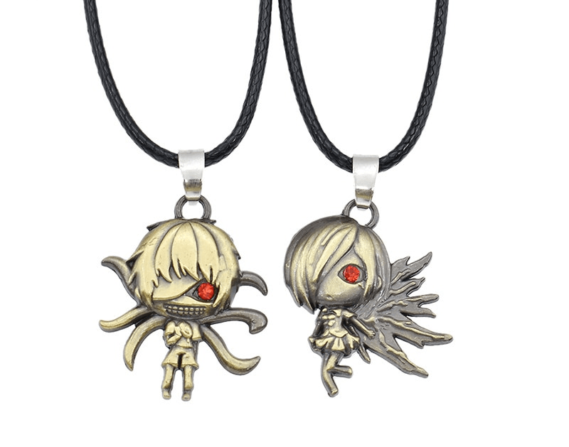 set 2pcs colar tokyo ghoul casal anime dourado Colar crânio fones de ouvido estudante pingente colar personalidade casal retro punk masculino titânio aço hip hop colar