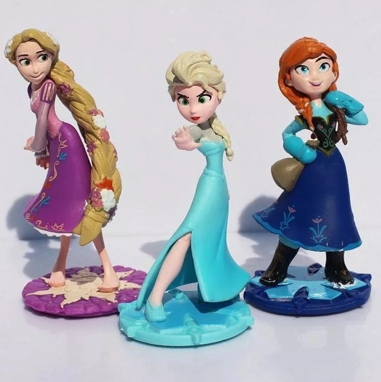 Set 3 Peças Action Figure Princesas Disney Elsa Anna Rapunzel 10cm