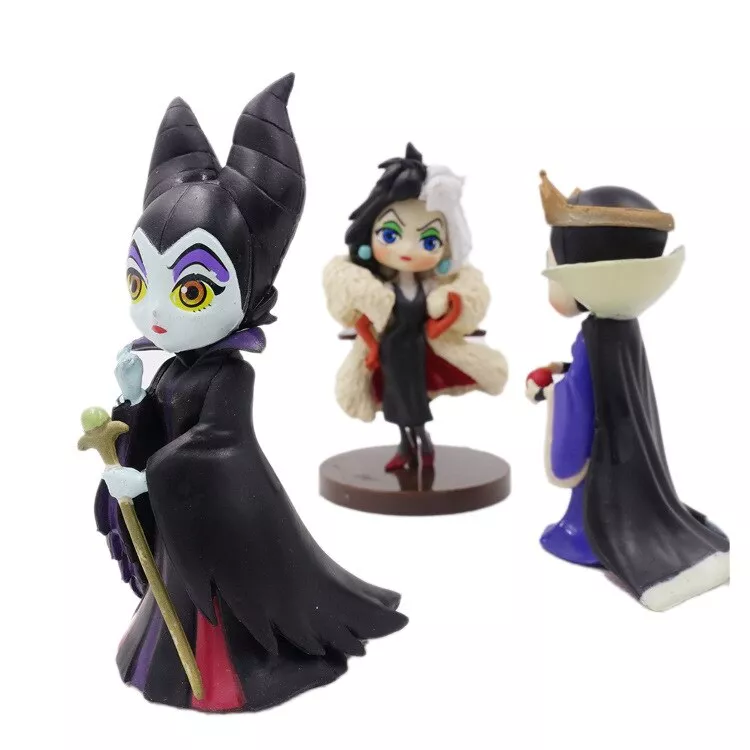 Set 3pcs Action Figure Vilãs Rainha Má Malévola Cruella Disney QPosket 8cm