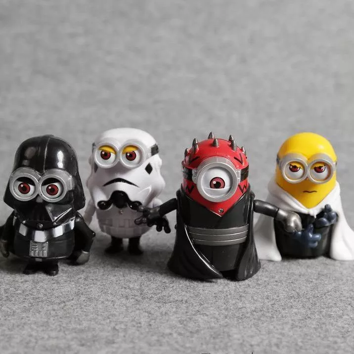 Set 4 Peças Action Figure Minions Star Wars Darth Maul Darth Vader Stormtrooper Luke Skywalker